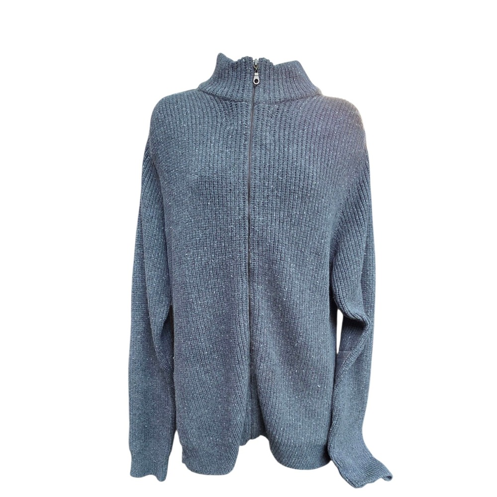 Abercrombie & Fitch Mens Gray Lambswool Full Zip Sweater Cardigan Elbow Patch M